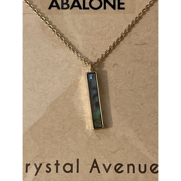 Crystal Avenue Genuine Abalone Shell Bar Pendant Necklace Gold Plate NEW - Picture 5 of 7